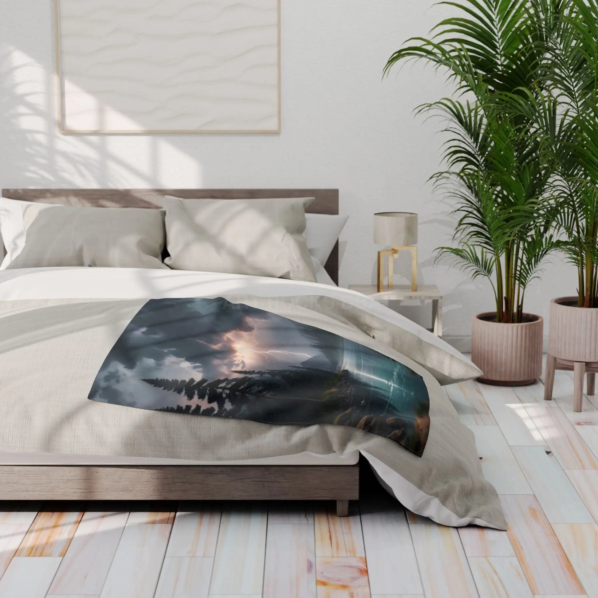 Scenic Lightning Storm Over a Lake Fleece Blanket Cozy Throw Perfect for Gifting Living Room Decor Camping Essential