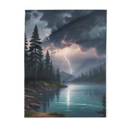 Scenic Lightning Storm Over a Lake Fleece Blanket Cozy Throw Perfect for Gifting Living Room Decor Camping Essential