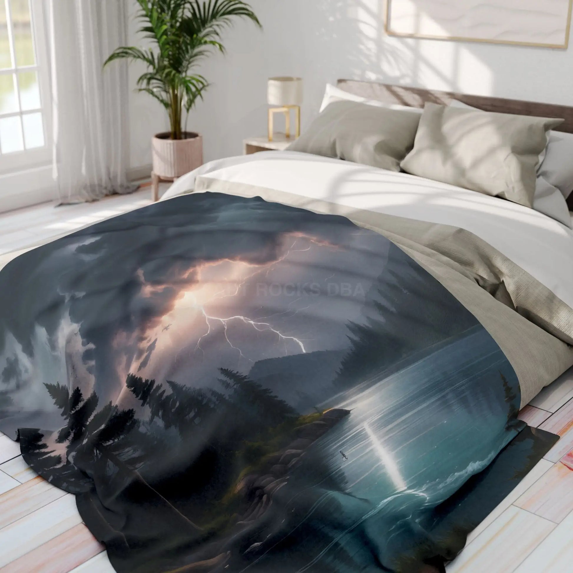 Scenic Lightning Storm Over a Lake Fleece Blanket Cozy Throw Perfect for Gifting Living Room Decor Camping Essential