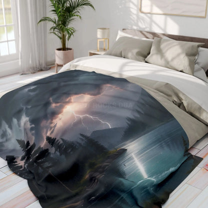 Scenic Lightning Storm Over a Lake Fleece Blanket Cozy Throw Perfect for Gifting Living Room Decor Camping Essential