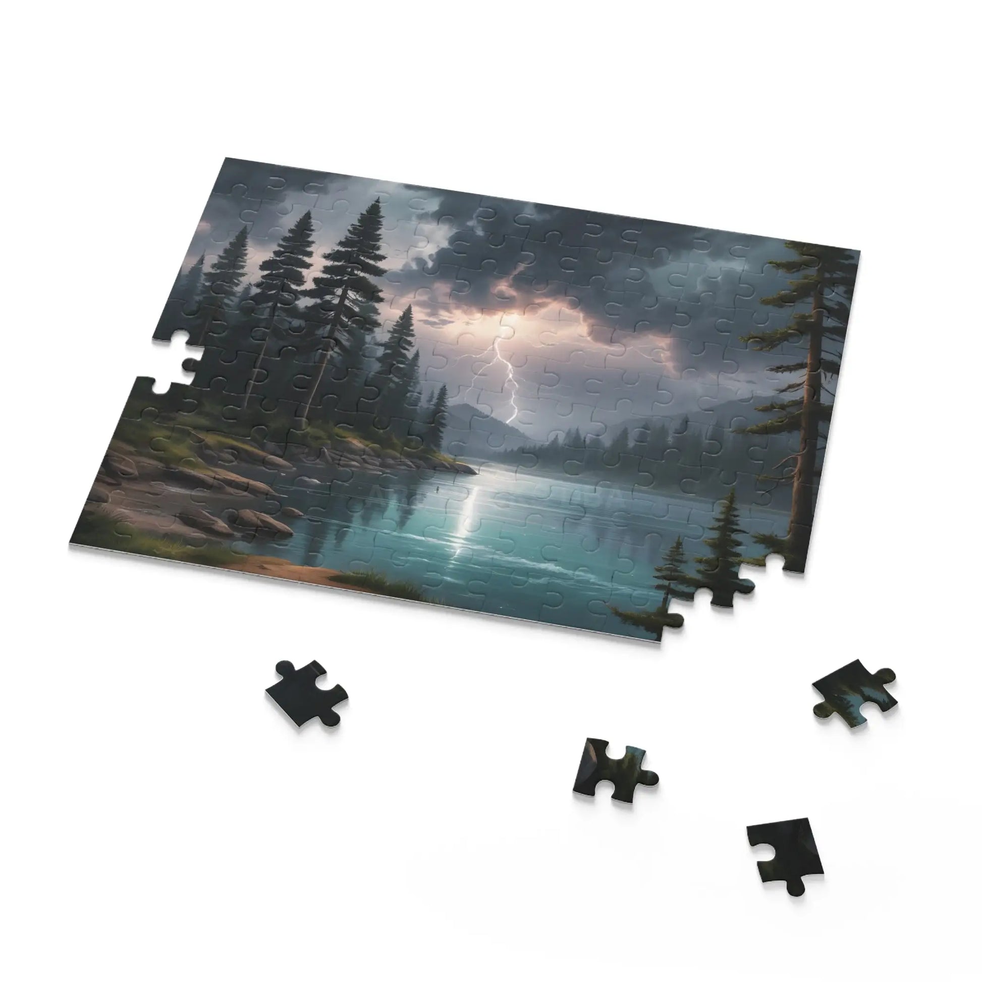 Scenic Lightning Strike Over the Lake Puzzle — Jigsaw (120/252/500 pcs) - Puzzle
