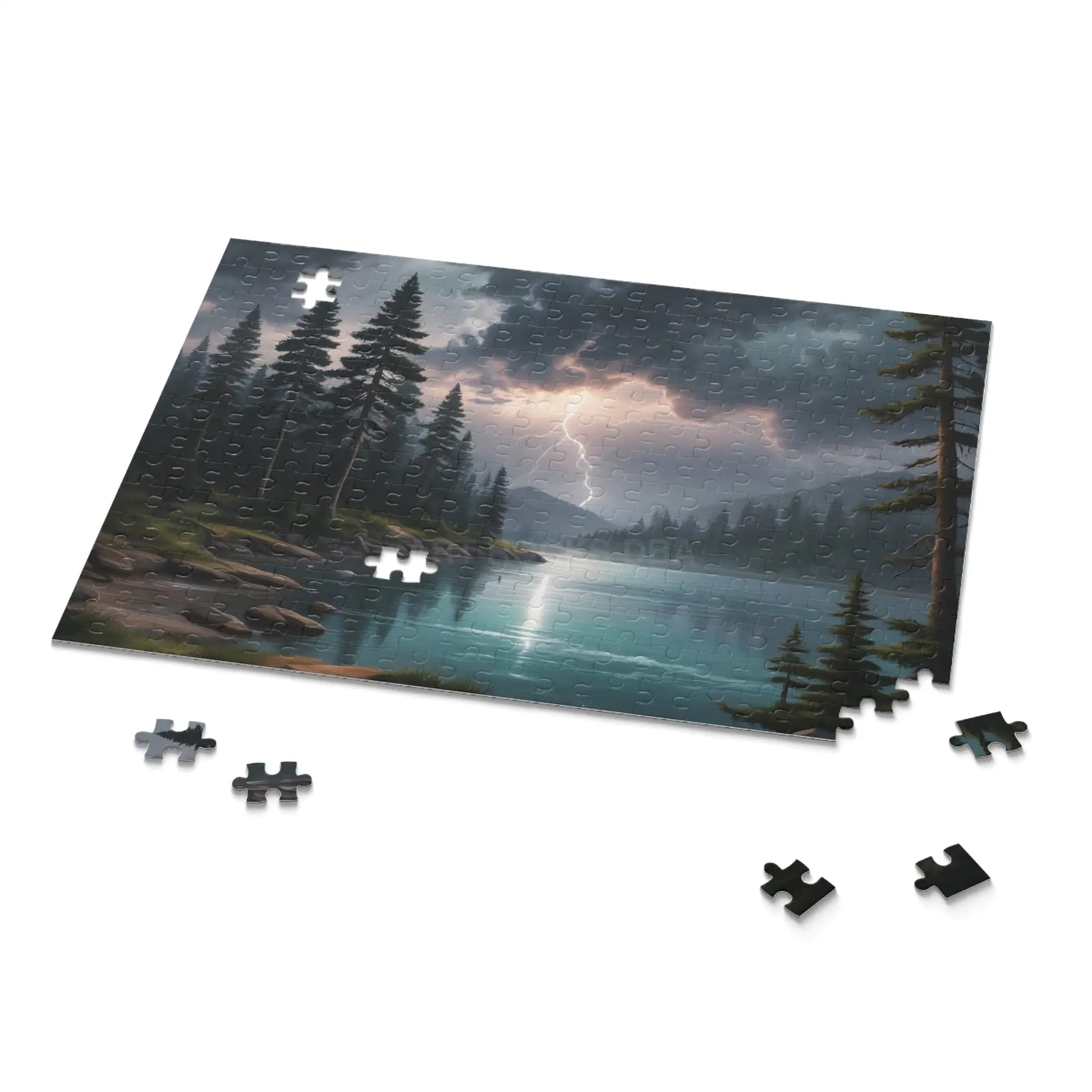 Scenic Lightning Strike Over the Lake Puzzle — Jigsaw (120/252/500 pcs) - Puzzle