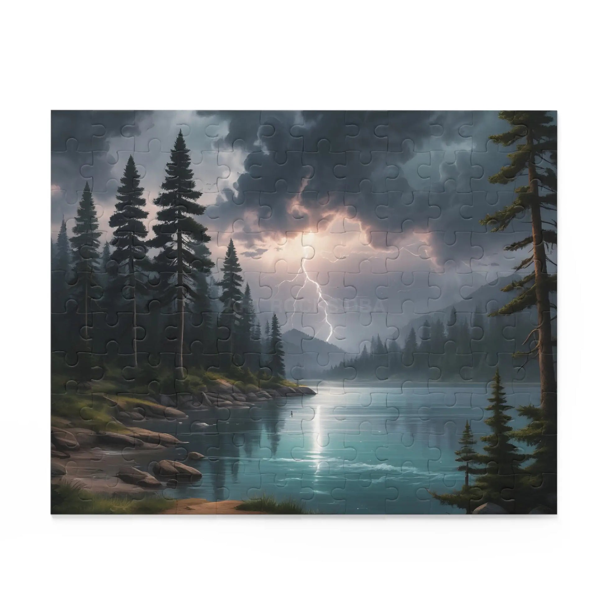 Scenic Lightning Strike Over the Lake Puzzle — Jigsaw (120/252/500 pcs) - Puzzle