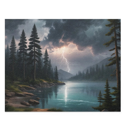 Scenic Lightning Strike Over the Lake Puzzle — Jigsaw (120/252/500 pcs) - 20’’ × 16’’ (500 pcs) - Puzzle