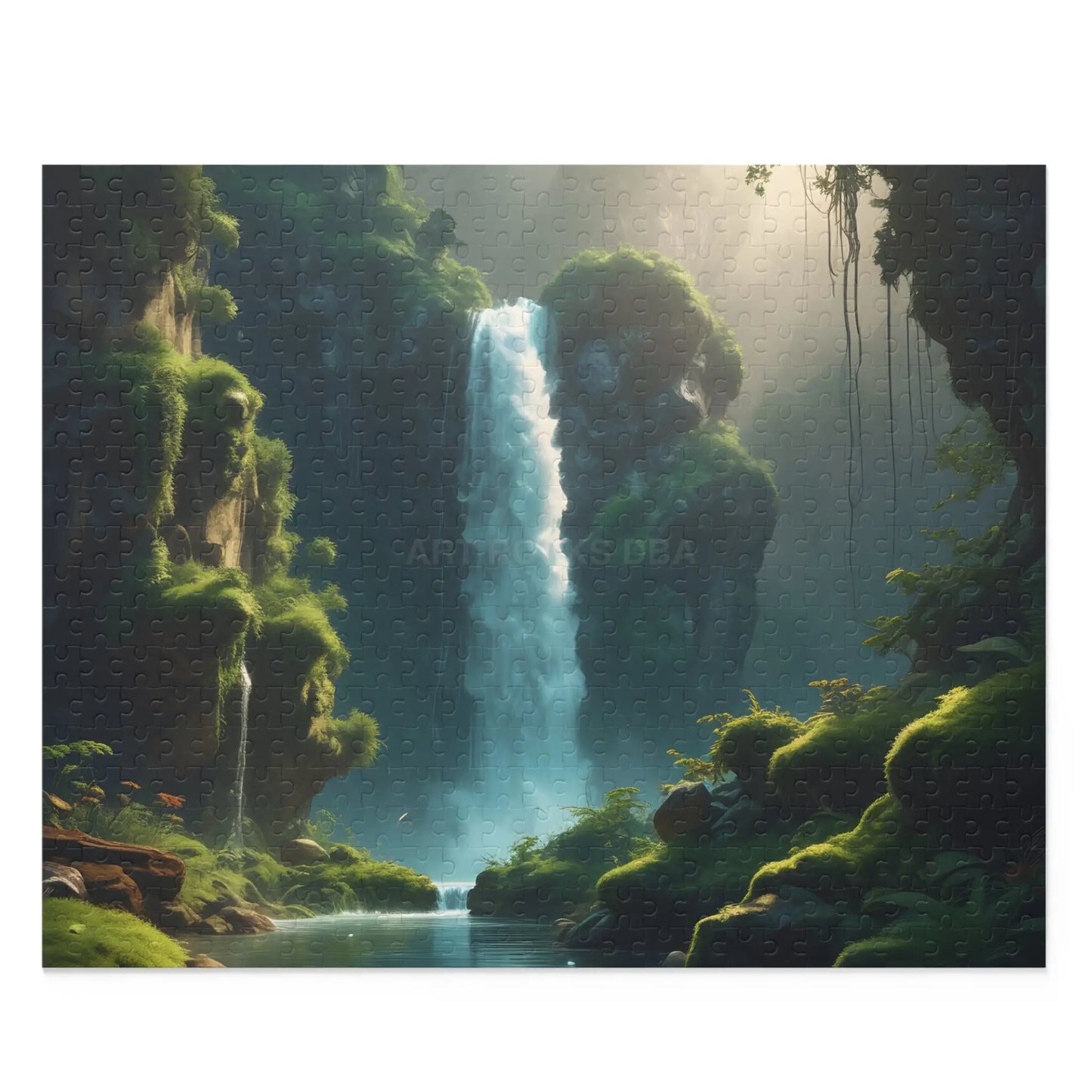 Scenic Mossy Waterfall Gorge Jigsaw Puzzle- (120/252/500 pieces) - 20’’ × 16’’ (500 pcs) - Puzzle