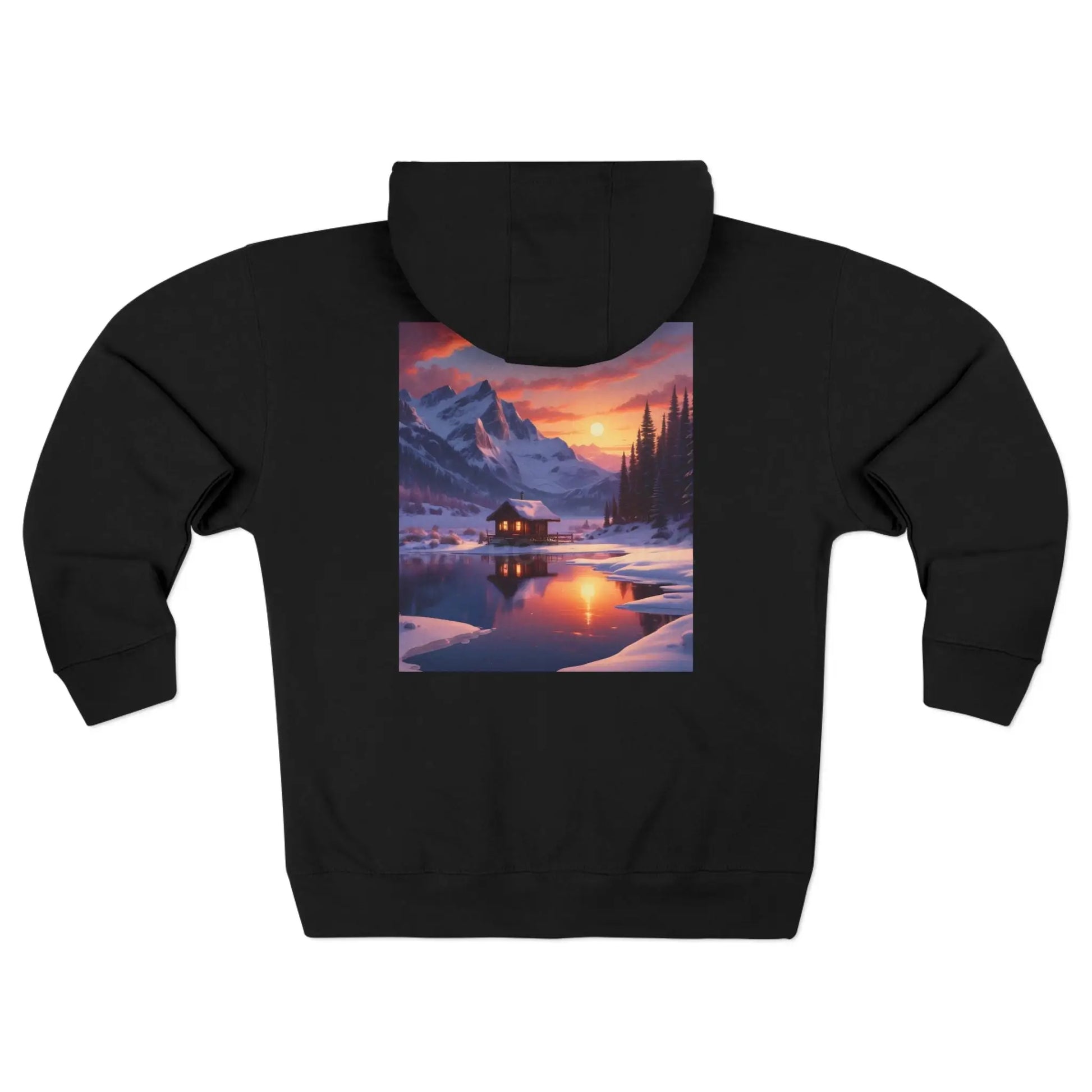 Scenic Mountain Cabin in the Snow Zip-Up Sweatshirt - XS / Black - Hoodie