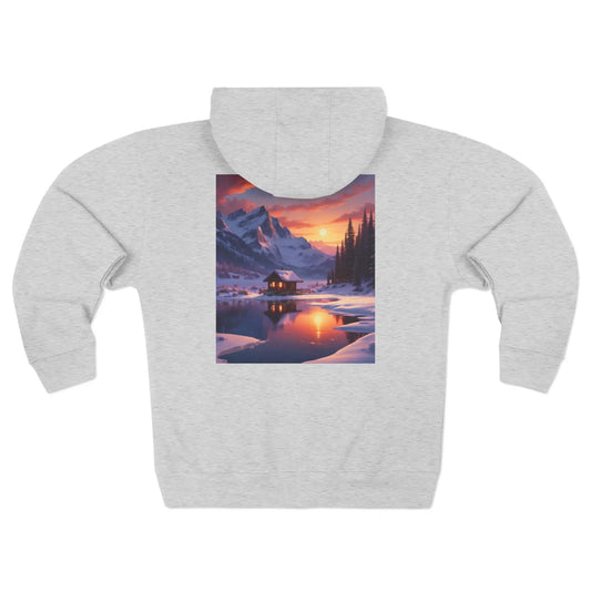 Scenic Mountain Cabin in the Snow Zip-Up Sweatshirt - XS / Heather Grey - Hoodie