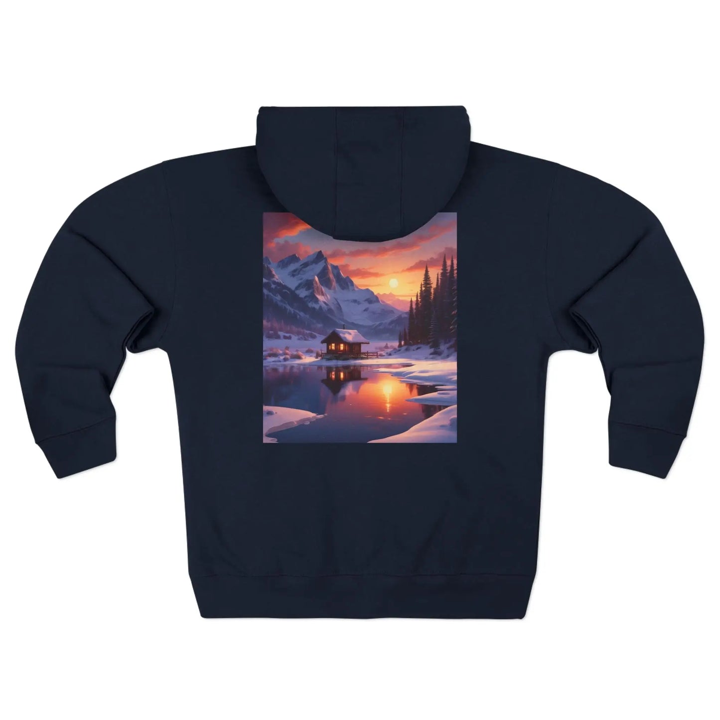 Scenic Mountain Cabin in the Snow Zip-Up Sweatshirt - XS / Navy - Hoodie