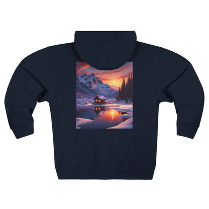 Scenic Mountain Cabin in the Snow Zip-Up Sweatshirt - XS / Navy - Hoodie