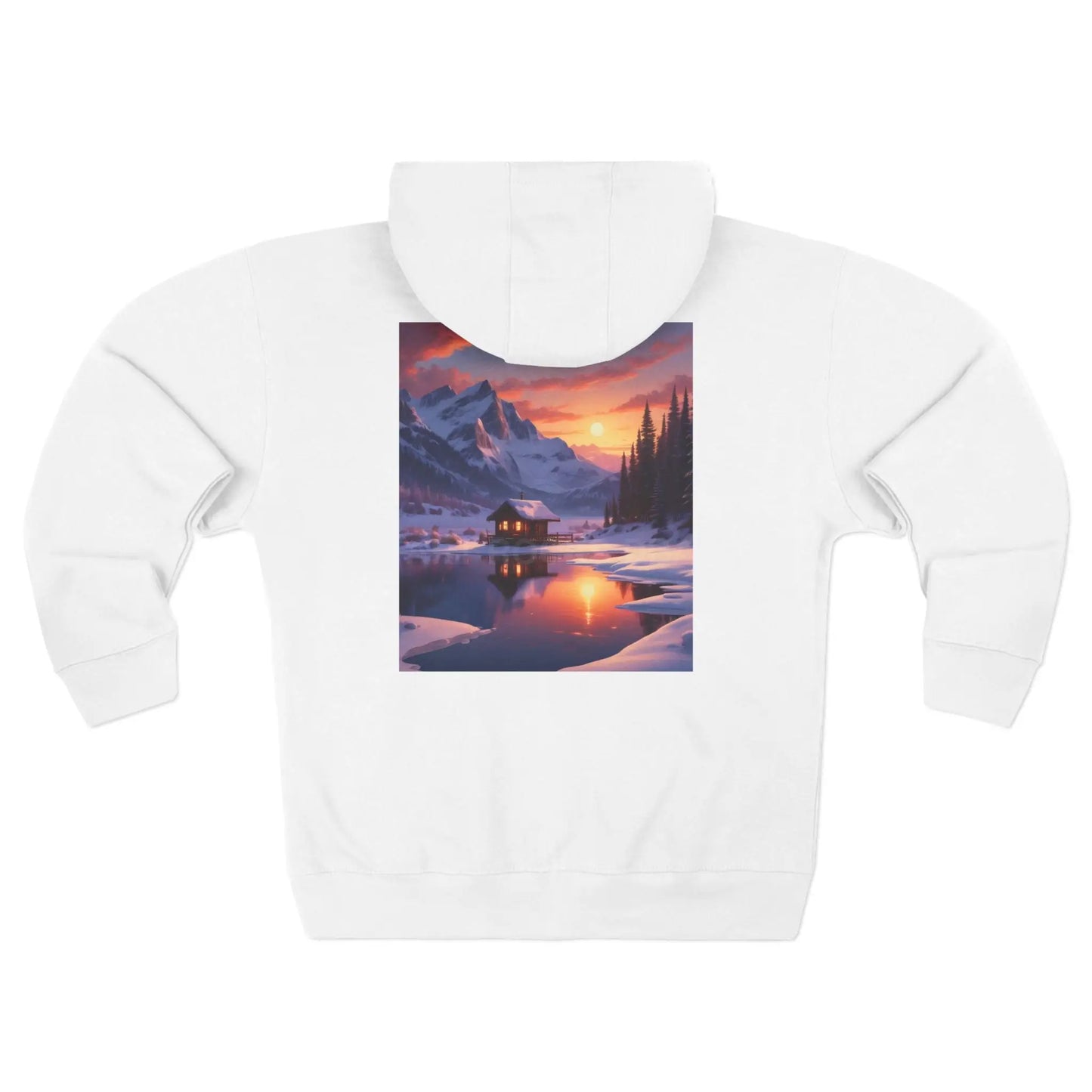 Scenic Mountain Cabin in the Snow Zip-Up Sweatshirt - XS / White - Hoodie