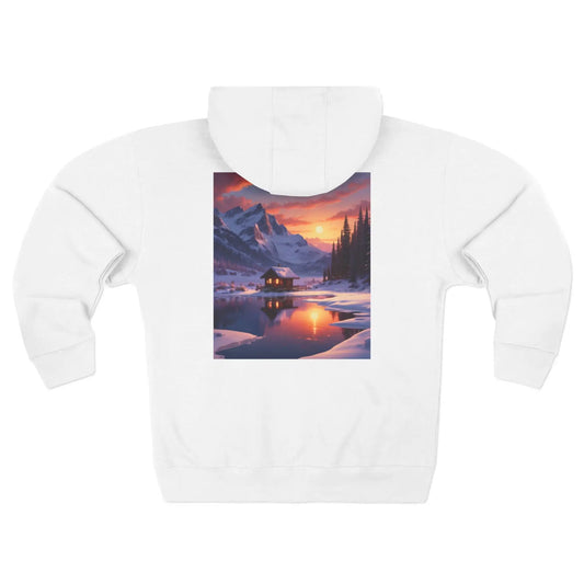 Scenic Mountain Cabin in the Snow Zip-Up Sweatshirt - XS / White - Hoodie