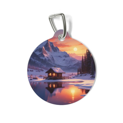 Scenic Mountain Cabin Pet Tag — Sunset Lake Reflection Dog ID Tag - 1’’ - Pets