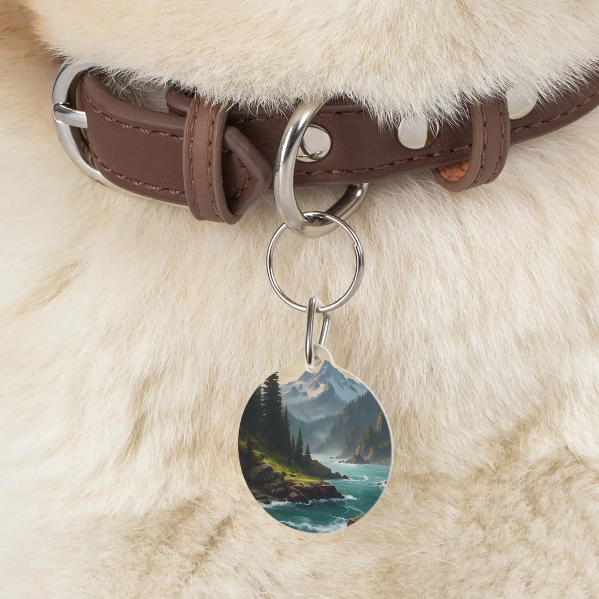 Scenic Mountain Coast Pet Tag — Personalized Nature Landscape Dog ID Tag - 1’’ - Pets