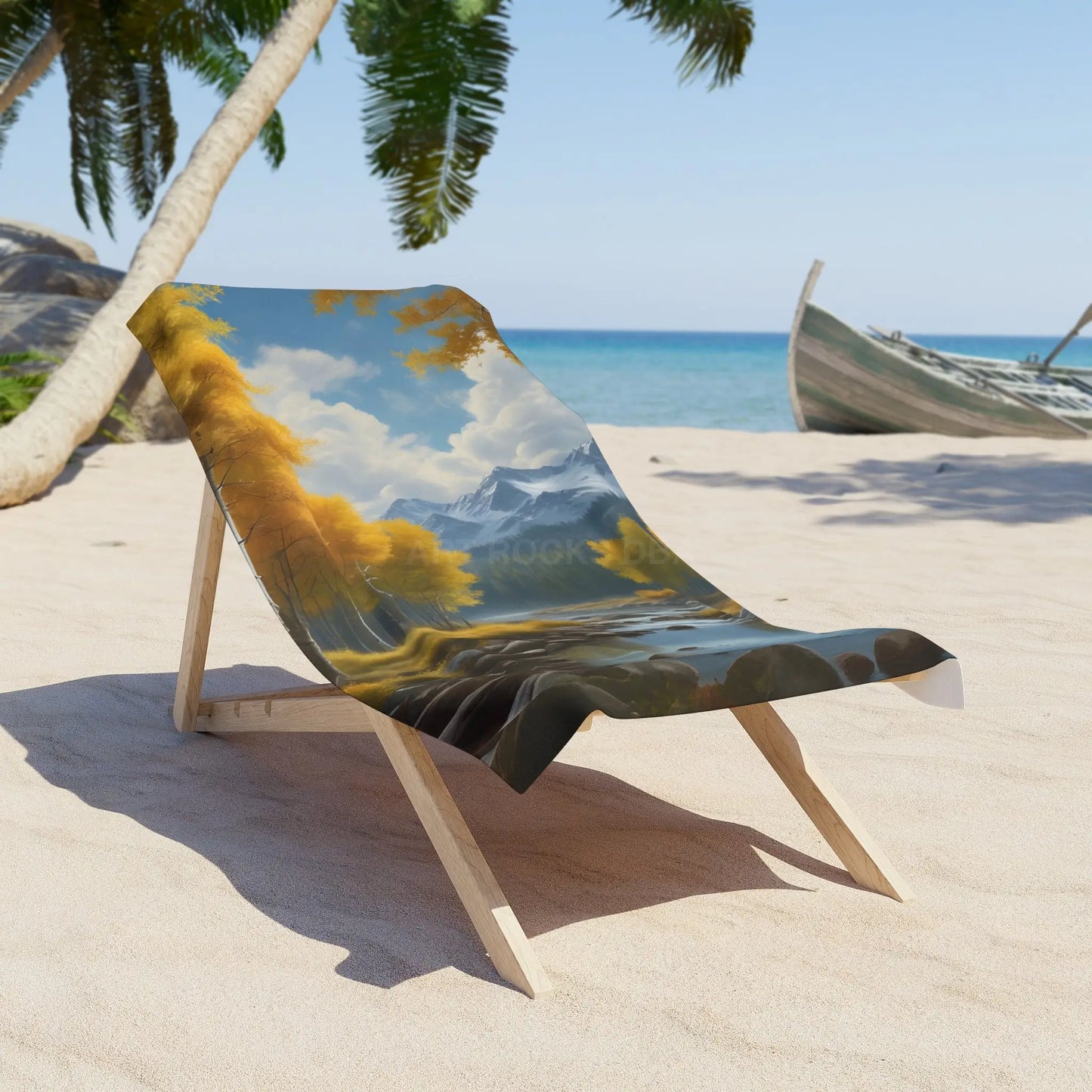 Scenic Mountain Lake Beach Towel — Autumn Trees River & Peaks - 30’’ × 60’’ - Home Decor