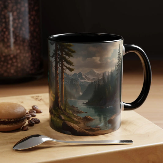 Scenic Mountain Lake Coffee Mug — Nature Landscape Accent Mug - 11oz / Black - Mug