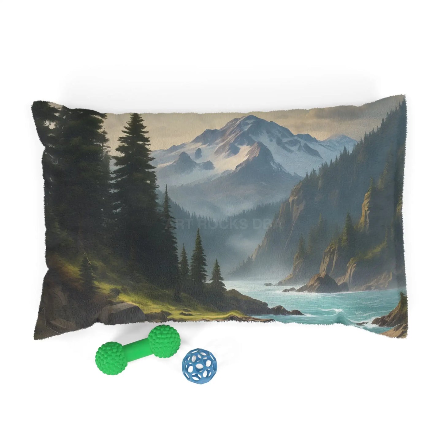 Scenic Mountain Lake Pet Bed — Cozy Outdoor Landscape Dog & Cat Pillow - 28’’ × 18’’ - Pets
