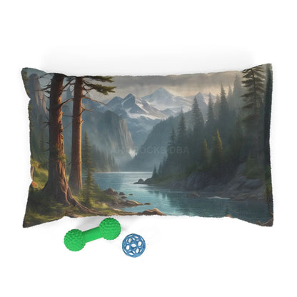 Scenic Mountain Lake Pet Bed — Cozy Wilderness Dog & Cat Bed - 28’’ × 18’’ - Pets