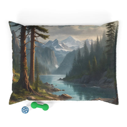 Scenic Mountain Lake Pet Bed — Cozy Wilderness Dog & Cat Bed - 40’’ × 30’’ - Pets
