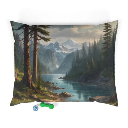 Scenic Mountain Lake Pet Bed — Cozy Wilderness Dog & Cat Bed - 50’’ × 40’’ - Pets
