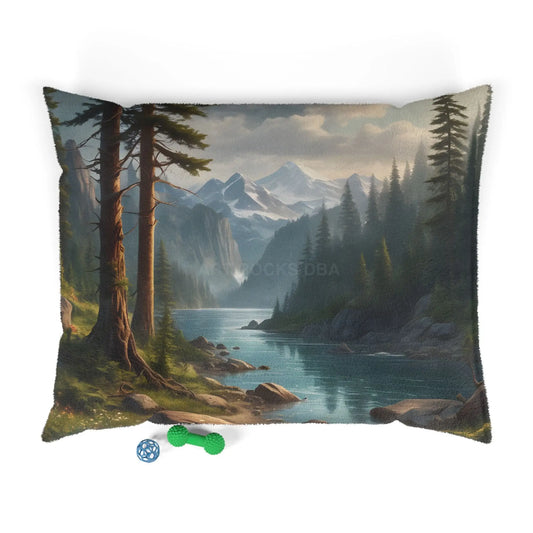 Scenic Mountain Lake Pet Bed — Cozy Wilderness Dog & Cat Bed - 50’’ × 40’’ - Pets