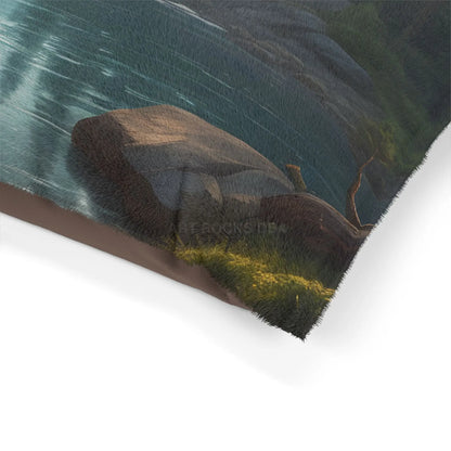 Scenic Mountain Lake Pet Bed — Cozy Wilderness Dog & Cat Bed - Pets