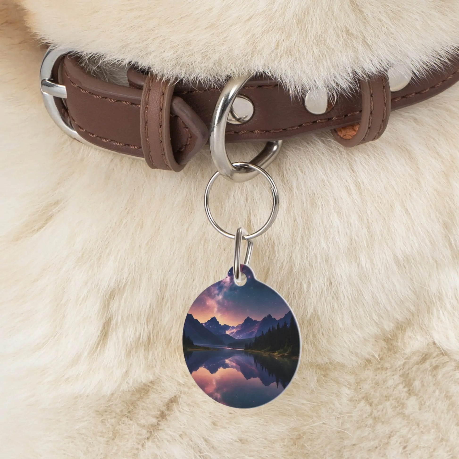 Scenic Mountain Lake Pet ID Tag – Twilight Reflection - 1’’ - Pets