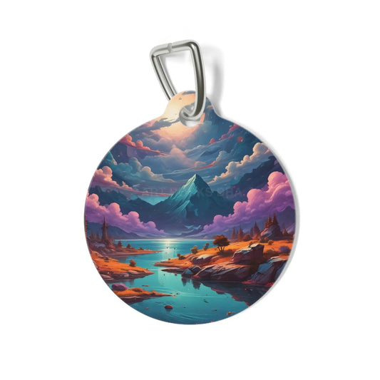 Scenic Mountain Lake Pet Tag — Colorful Fantasy Landscape ID Charm - 1’’ - Pets