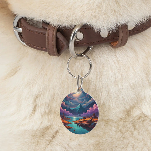 Scenic Mountain Lake Pet Tag — Colorful Fantasy Landscape ID Charm - 1’’ - Pets