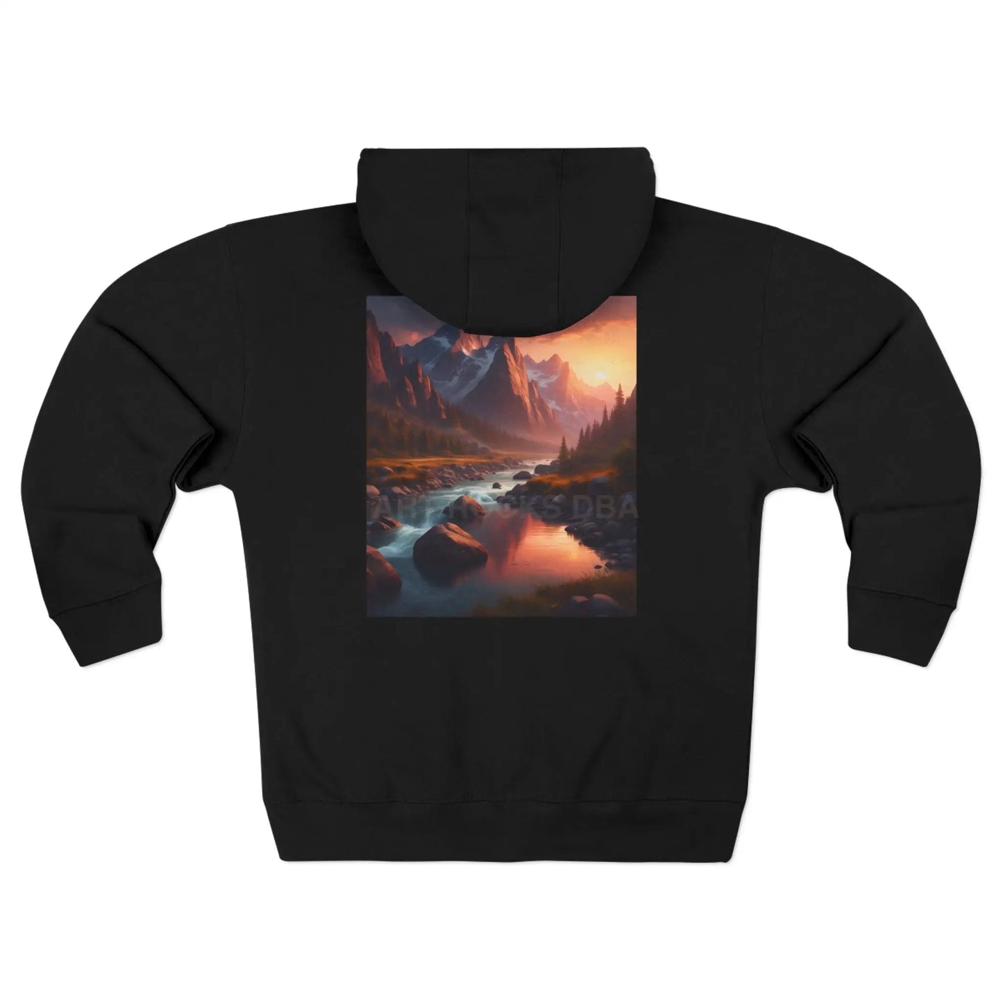 Scenic Mountain Landscape Graphic Zip-Up Hoodie - XS / Black - Hoodie