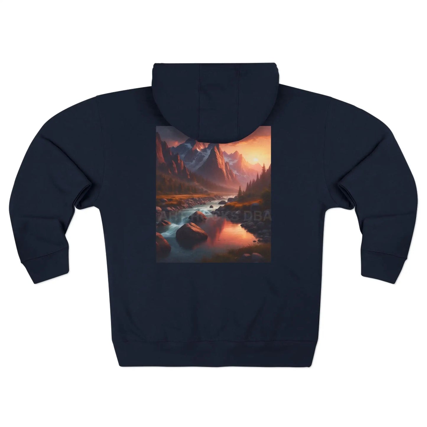 Scenic Mountain Landscape Graphic Zip-Up Hoodie - XS / Navy - Hoodie