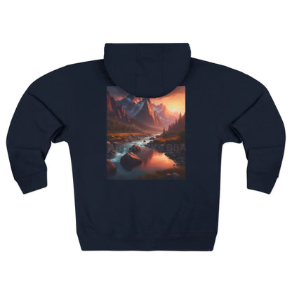 Scenic Mountain Landscape Graphic Zip-Up Hoodie - XS / Navy - Hoodie