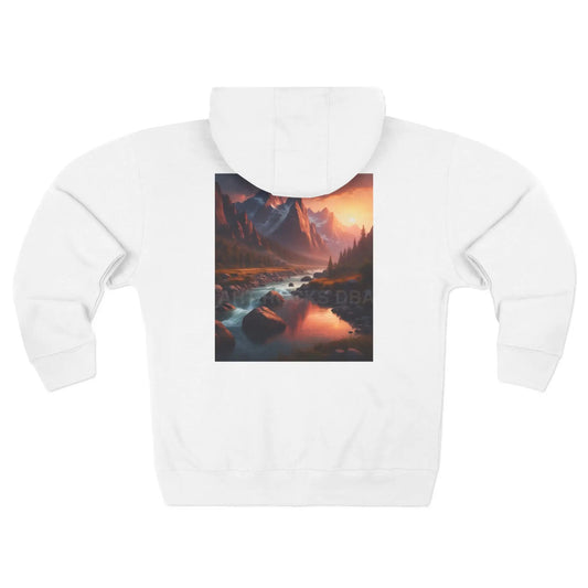 Scenic Mountain Landscape Graphic Zip-Up Hoodie - XS / White - Hoodie