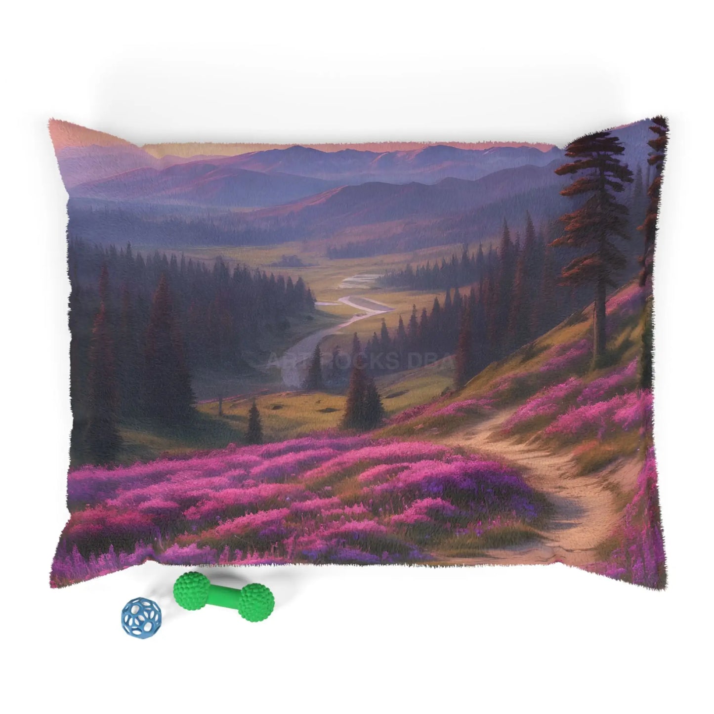 Scenic Mountain Meadow Pet Bed — Purple Wildflower Valley - 40’’ × 30’’ - Pets