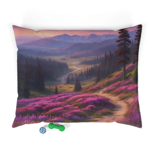 Scenic Mountain Meadow Pet Bed — Purple Wildflower Valley - 50’’ × 40’’ - Pets