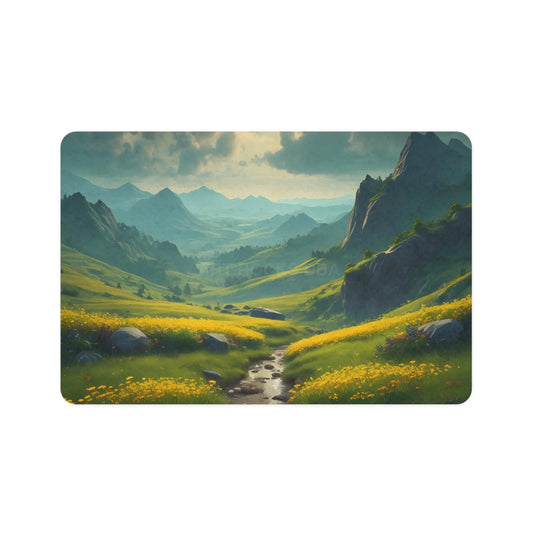 Scenic Mountain Meadow Pet Food Mat (12x18) — Waterproof Food & Water Placemat for Dogs & Cats - 12’’ × 18’’