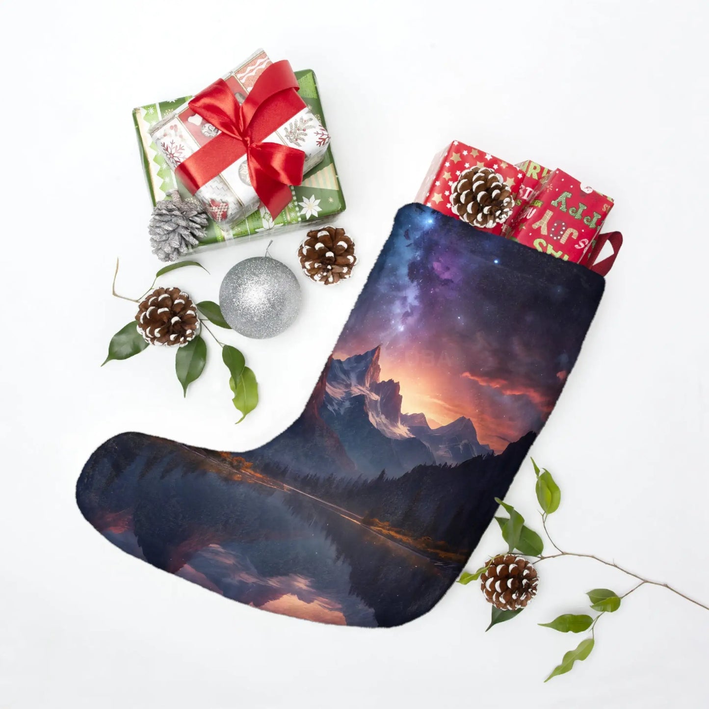 Scenic Mountain Night Christmas Stocking - One size - Home Decor
