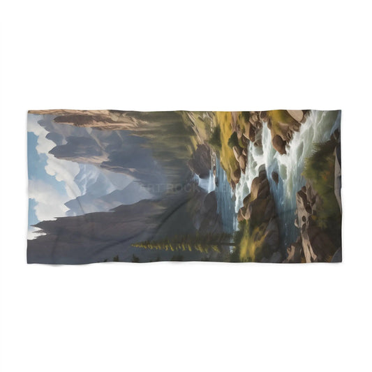 Scenic Mountain River Beach Towel — Landscape Art Coastal Towel - 30’’ × 60’’ - Home Decor