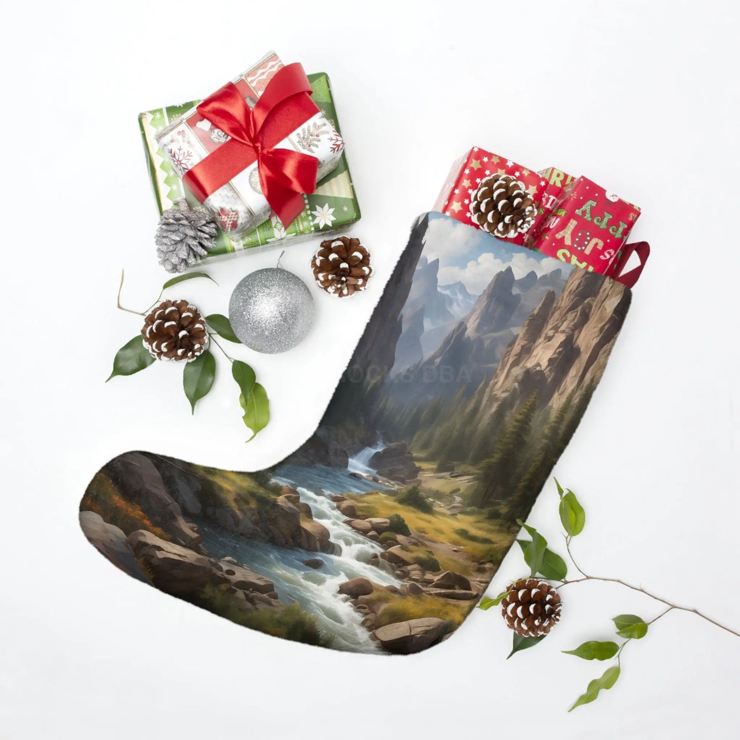 Scenic Mountain River Christmas Stocking — Cozy Wilderness Holiday Decor - One size - Home Decor