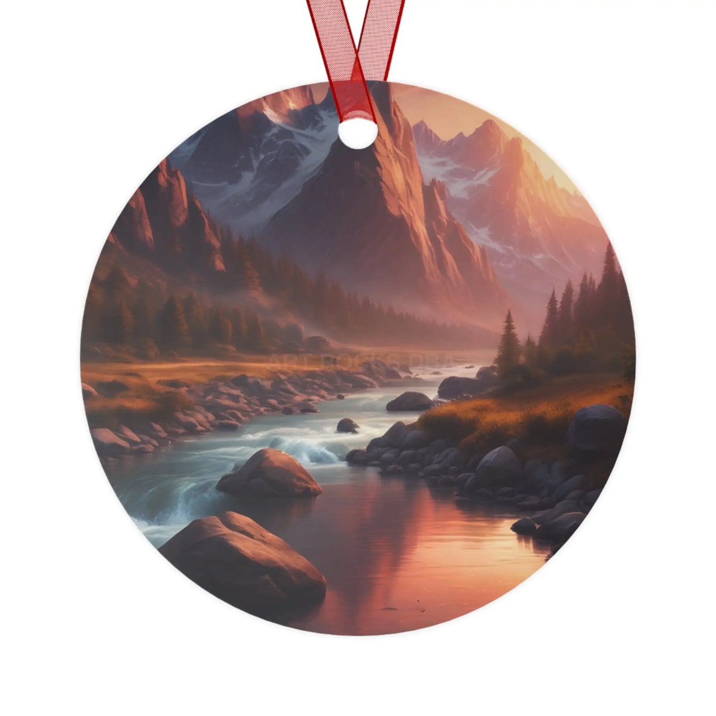 Scenic Mountain River Metal Ornament — Holiday Decoration - Home Decor