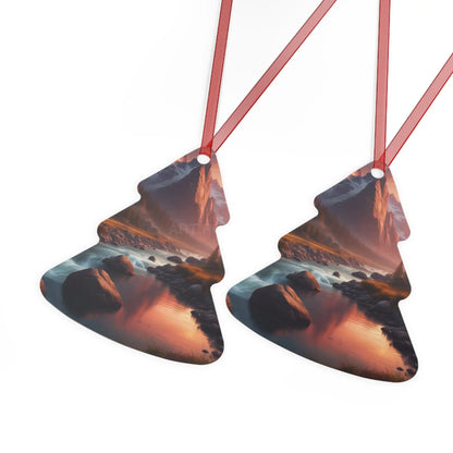 Scenic Mountain River Metal Ornament — Holiday Decoration - Home Decor