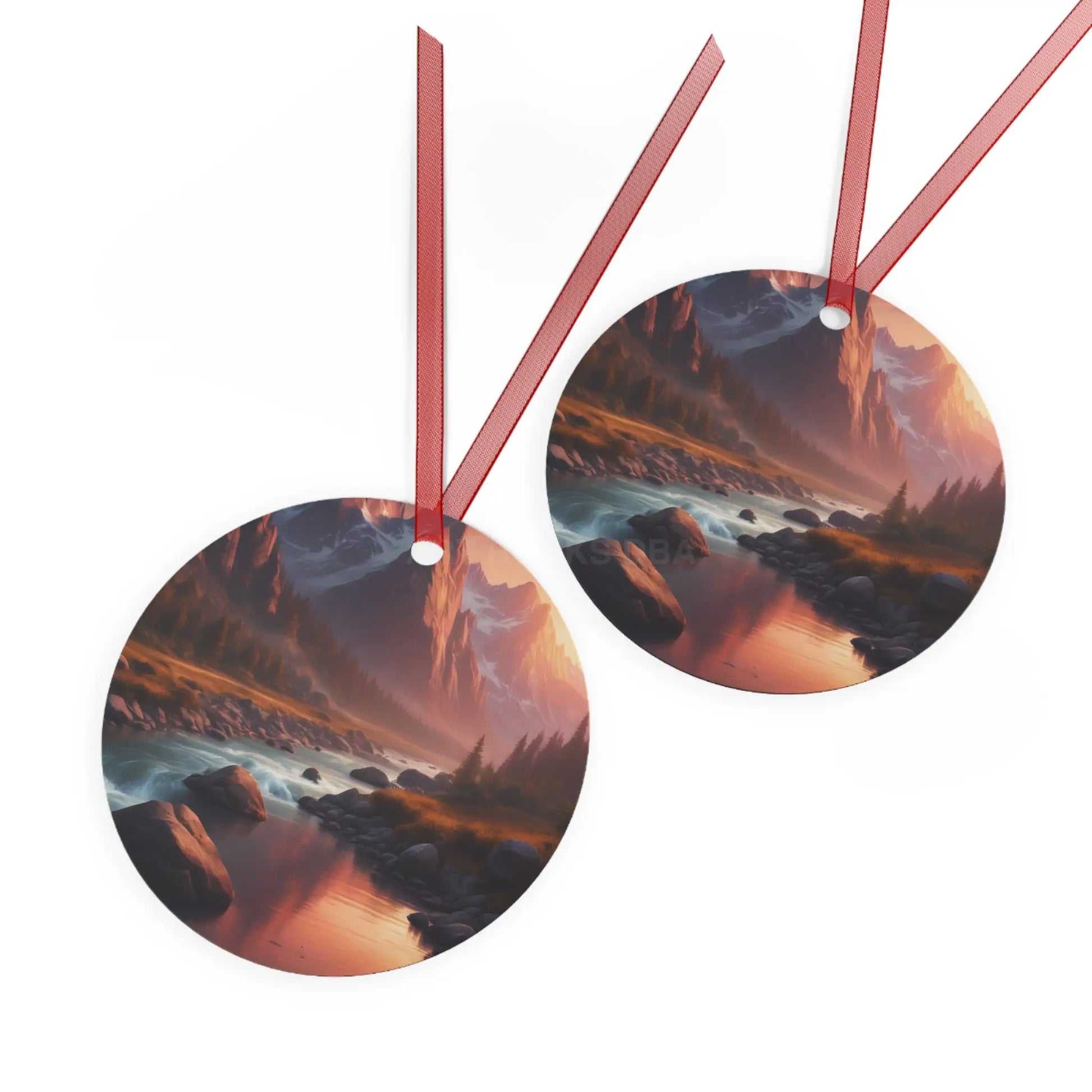 Scenic Mountain River Metal Ornament — Holiday Decoration - Home Decor