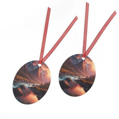 Scenic Mountain River Metal Ornament — Holiday Decoration - Home Decor