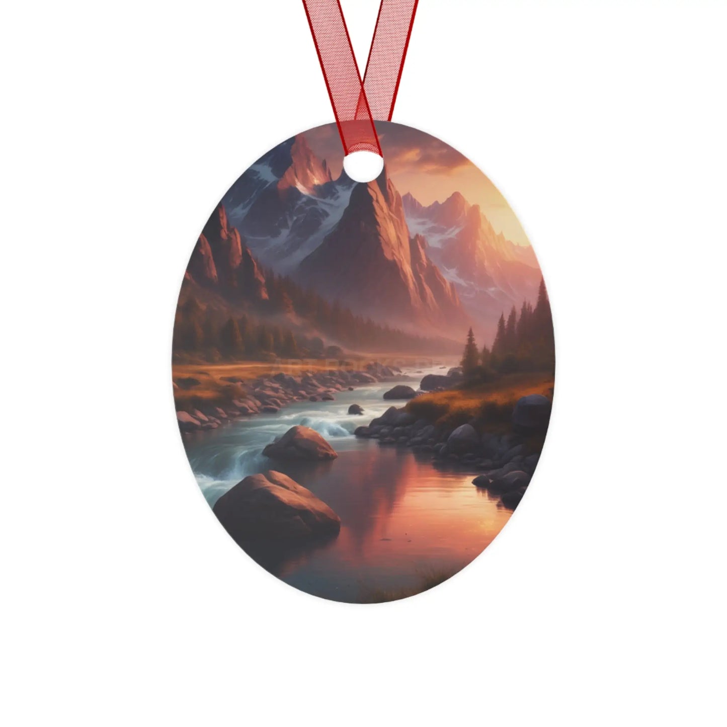 Scenic Mountain River Metal Ornament — Holiday Decoration - Oval / One Size - Home Decor