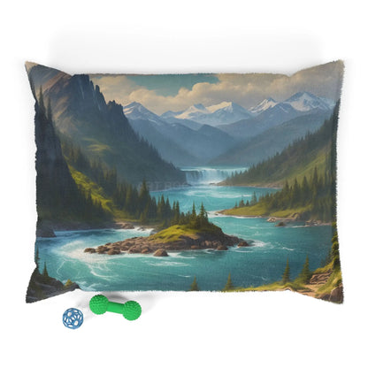 Scenic Mountain River Pet Bed — Plush Outdoor Landscape Dog Bed - 40’’ × 30’’ - Pets