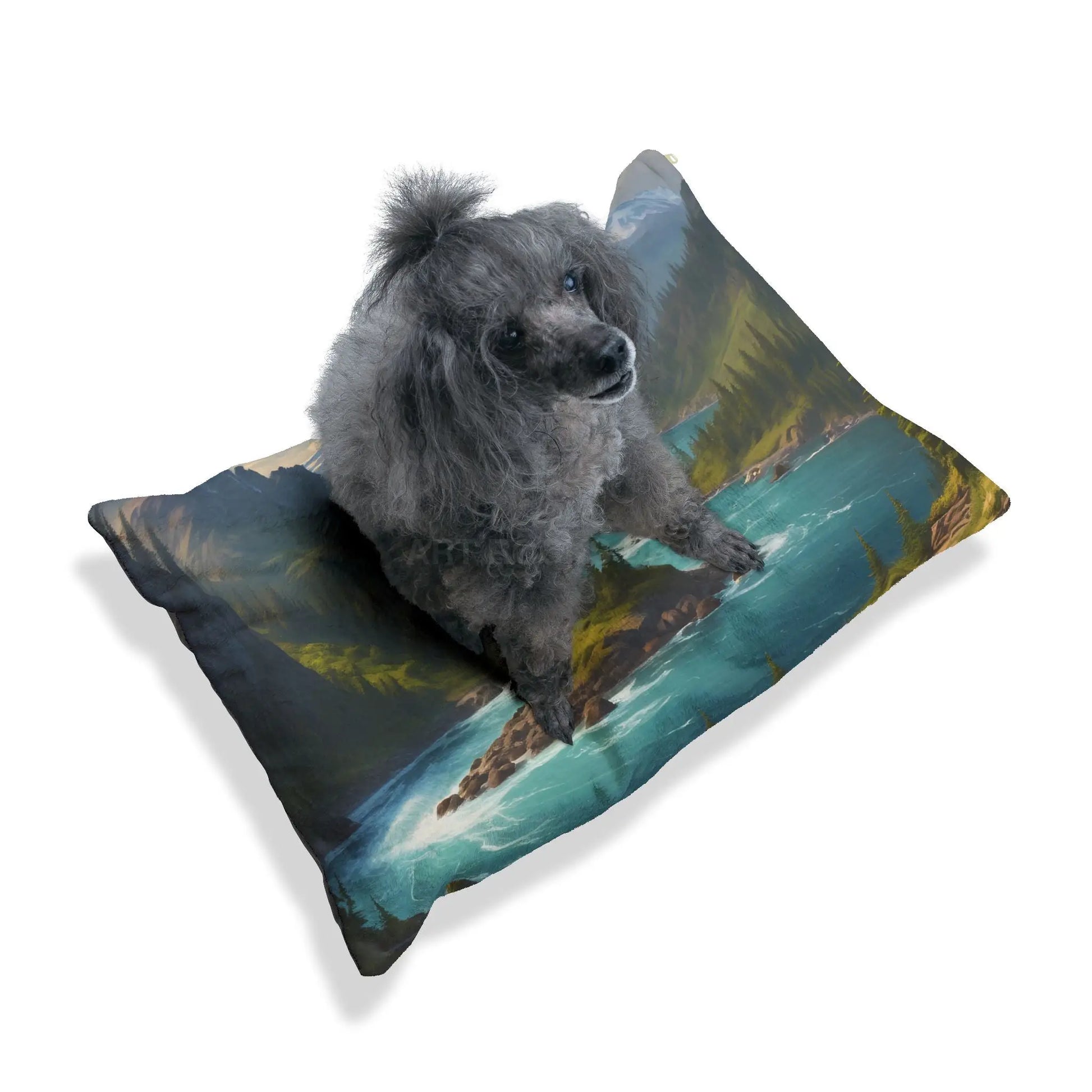 Scenic Mountain River Pet Bed — Plush Outdoor Landscape Dog Bed - Pets