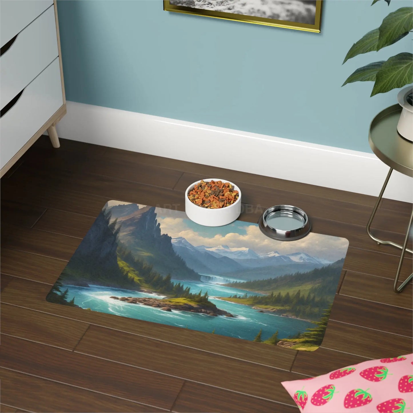 Scenic Mountain River Pet Food Mat (12x18) - Waterproof Feeding Placemat for Dogs & Cats - 12’’ × 18’’ / Rectangle