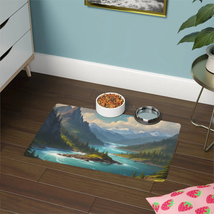 Scenic Mountain River Pet Food Mat (12x18) - Waterproof Feeding Placemat for Dogs & Cats - 12’’ × 18’’ / Rectangle