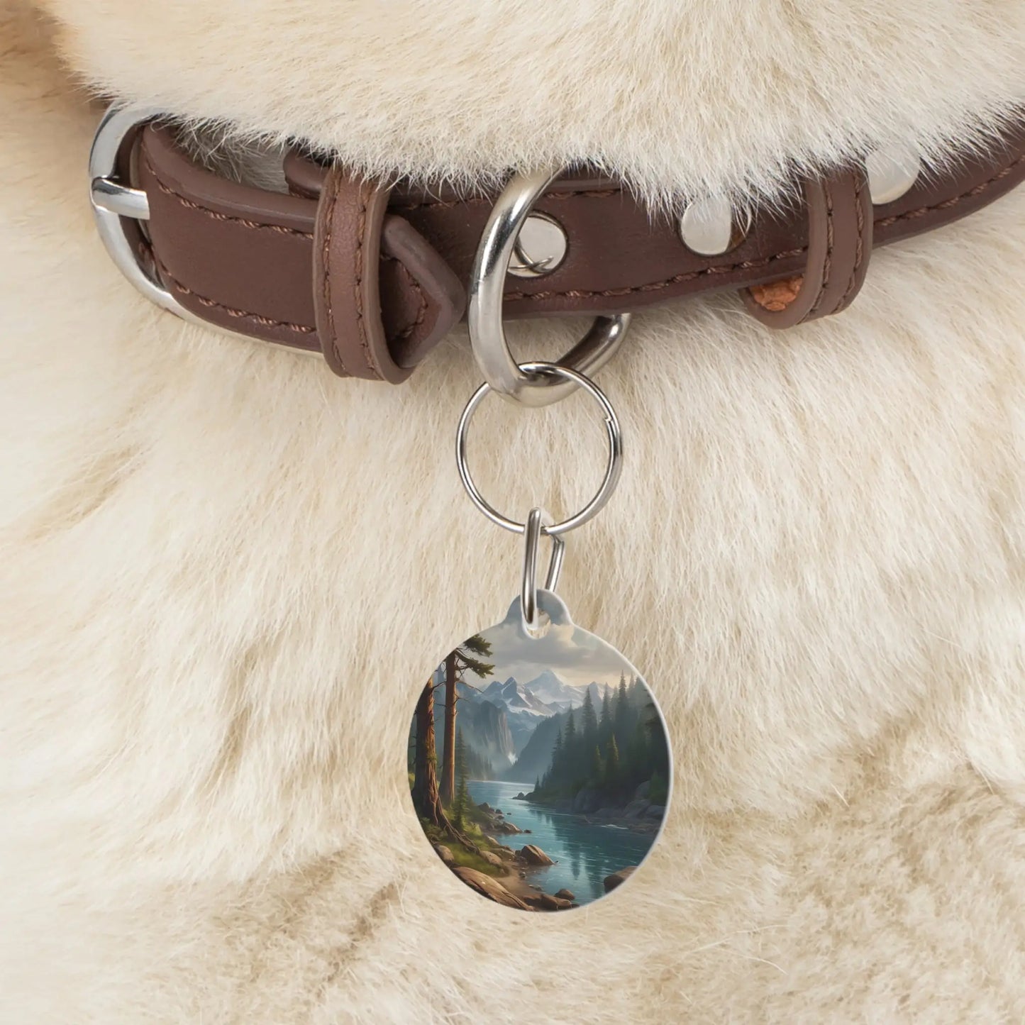 Scenic Mountain River Pet Tag — Personalized Outdoor Landscape ID Charm - 1’’ - Pets
