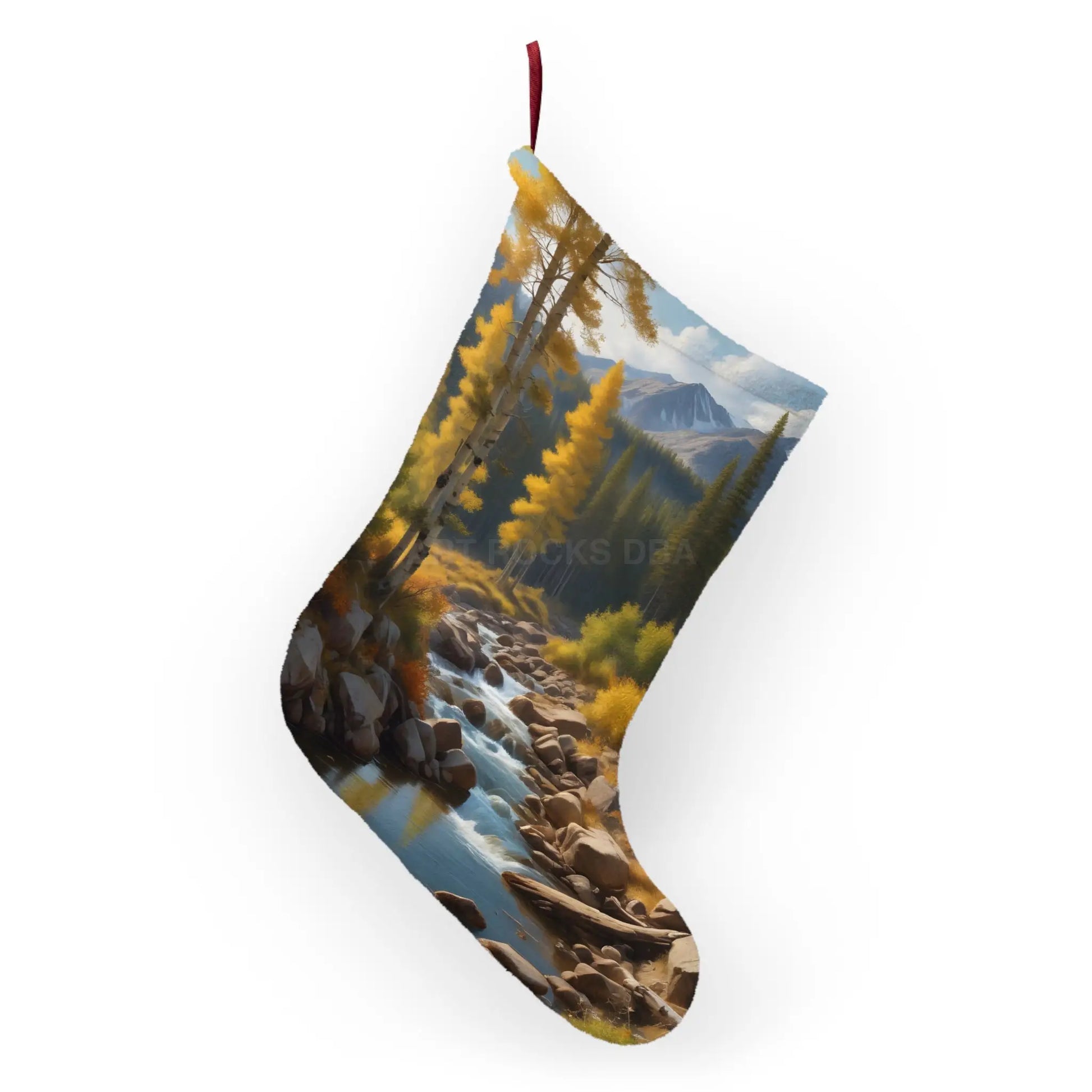 Scenic Mountain Stream Christmas Stocking – Woodland Aspen Holiday Decor - One size - Home Decor