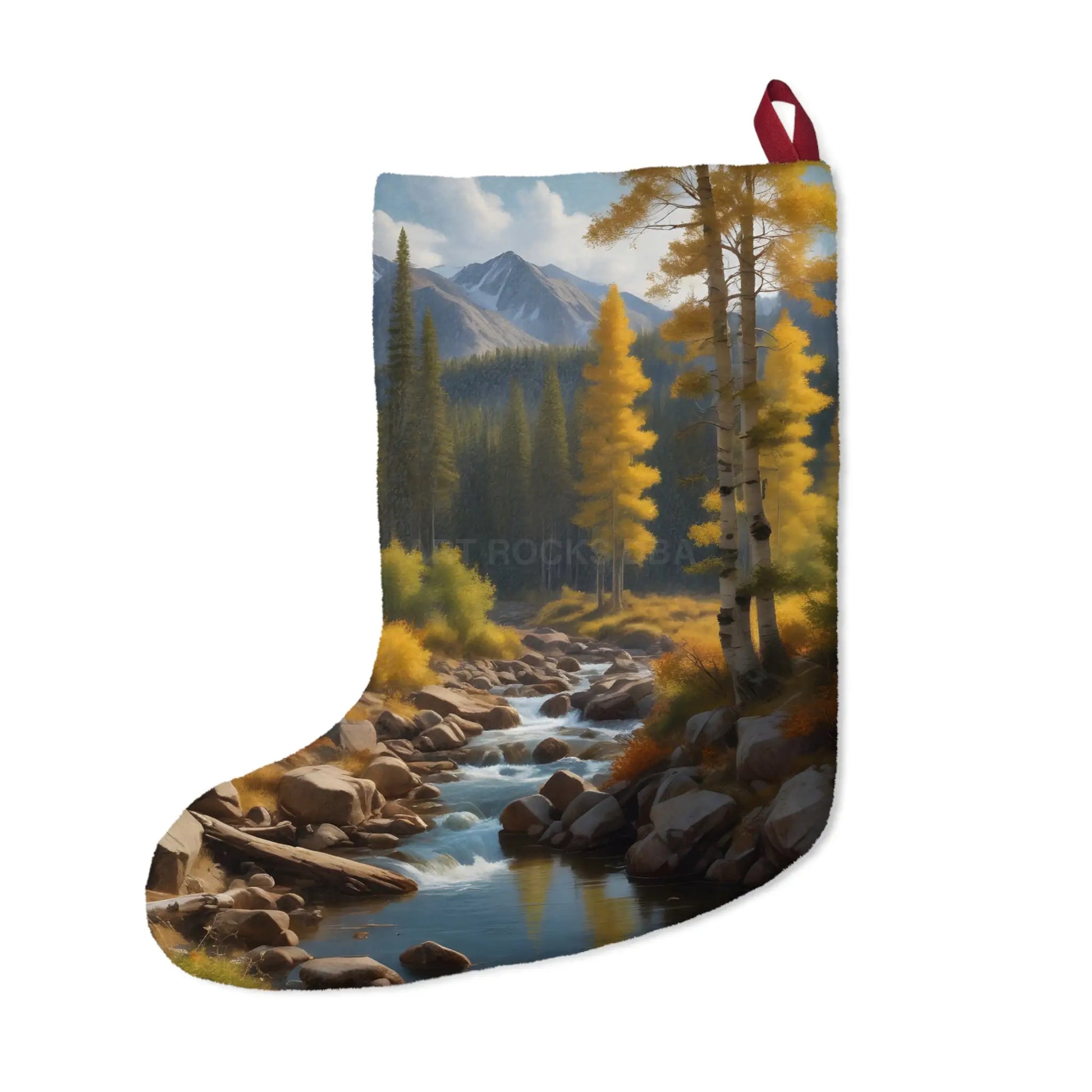 Scenic Mountain Stream Christmas Stocking – Woodland Aspen Holiday Decor - One size - Home Decor